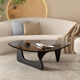 汇优隆实木钢化玻璃茶几客厅家用小户型极简创意现代简约轻奢网红高级感 野口勇茶几 黑色腿+灰色玻璃82cm