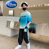 迪士尼（Disney）品牌童装男童夏装短袖套装夏季衣服长裤两件套男孩休闲中大童t恤 白绿 160