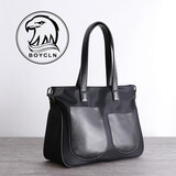 BOY CLN品牌 单肩包女 新款真皮女包大容量饺子背包休闲商务通勤尼龙手提电脑包男上班斜挎包托特包 典雅黑 小号