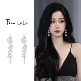 伊灿长款流苏水晶锆石耳环小众设计感高级耳坠夸张显瘦耳饰无耳洞耳夹 长款流苏显瘦锆石耳环