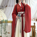 汉服魏晋风女装成年人古装大袖襦女装中国风战国袍新中式大赏仙气 红色套装 L