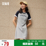 森马（Semir）连衣裙女插肩袖修身收腰2024夏季字母开叉短裙运动风109324114025