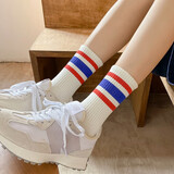 港风小众条纹彩虹长袜子男女个性潮流高腰长筒高筒袜配工装裤马丁靴街拍高帮潮牌ins街头潮袜元点元创 4双红蓝条纹 男女可穿/36-43码