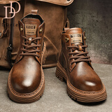 DDeiet男马丁靴新款秋冬季复古英伦风高帮工装鞋加绒棉靴休闲中帮高皮鞋 红棕色【四季款】 41 【标准运动鞋码】
