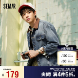 森马（Semir）夹克男2024秋季复古水洗牛仔外套时尚拼接宽松上衣潮109524108106