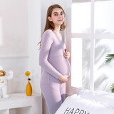 蜜后加绒孕妇秋衣秋裤套装喂奶衣长袖哺乳衣加厚保暖衣打底睡衣月子服 套装-浅紫色 L(110-130斤左右）