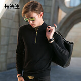 布先生 针织衫男春季羊毛衫半高领拉链时尚纯羊毛男装打底衫春款 BT338 黑色 XL (180)