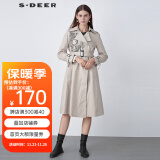 S.DEER秋季女休闲简约翻领字母收长款大衣S19181823 米白/48 S/160