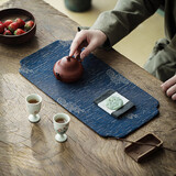 领艺优选小茶席干泡垫香云纱织锦功夫茶具配件防水禅意壶承垫 织锦云纱茶铺干泡垫-深蓝40x21