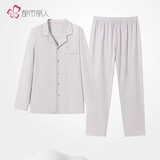 都市丽人睡衣男套装秋季长袖薄款纯色棉质开衫女士内衣家居服4H3101
