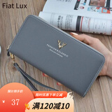 Fiat Lux 钱包女卡包女士长款拉链大容量手拿包时尚女式钱夹荔枝纹日韩手机包 灰色