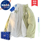 NASA LEAP棉服男士冬季羽面包绒服立领羊羔绒灯芯绒双面穿上衣加绒防寒外套 NA11抹茶绿 S(建议90-110斤)