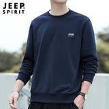JEEP SPIRIT卫衣男圆领春秋新款韩版套头宽松休闲运动上衣长袖T恤打底衫 春款 深蓝 HX2201  2XL （建议150-170斤）