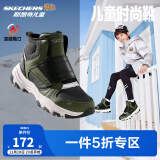 Skechers斯凯奇男女童棉鞋儿童雪地靴冬季厚实保暖中帮大童二棉鞋8701648L 男童-橄榄色-黑色-OLBK 32码