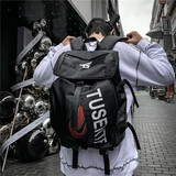 宾拓【可装篮球】书包男高中生大容量潮流反光中学生初中生书包个性原宿潮牌ins大学生男生背包旅行包 黑色【加厚大容量，可装篮球】