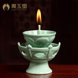 戴玉堂 陶瓷油灯供佛灯酥油灯灯盏复古家用佛前老式仿古长明灯灯座佛灯 D20-241A 酥油灯 梅子青 单个
