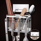 贾思德不锈钢筷子筒沥水架304筷笼厨房家用筷子架创意壁挂式双筒置物架 升级加厚三格+4钩