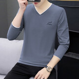 匹卡特（PIKATE）长袖t恤男春秋季卫衣韩版修身打底衫男士V领上衣服男装体恤加绒 929蓝灰不加绒 XL