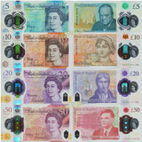 欧洲-英国钱币塑料钞全新UNC 伊丽莎白二世 仅供收藏 4张大全套（5-50英镑）