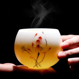 妙莲天香 手绘荷花主人杯羊脂玉瓷莲花品茗杯单杯德化高档白瓷茶杯礼盒装 S01-005A手绘荷花主人杯