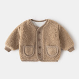 嘟嘟家童装宝宝外套加绒拜年服婴儿麦穗绒棉服男童加厚开衫女童过年衣 卡其色 80