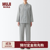 无印良品（MUJI）女式无侧缝双层纱织睡衣纯棉全棉FDA20C2S女士家居服套装睡衣长袖 灰色×图案 S-M(160/84A)