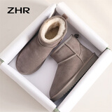 ZHR雪地靴女反绒牛皮保暖女靴明星达人爱穿缝制百搭短靴耐穿加绒棉鞋 卡其色（P53-经典款） 38