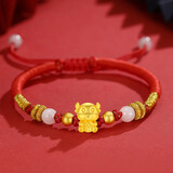 蒂蔻（Tico）十二生肖牛足金古法金珠黄金转运珠手链5D硬金牛年本命年红绳手链