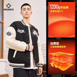 准者旋风棒球服夹克外套男装2026薄款美式复古PU皮袖休闲宽松运动开衫 909-1纯正黑 【加厚保暖-双层夹棉】 L