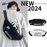 回力斜挎包男女大容量腰包潮牌休闲百搭旅行胸包轻便单肩包时尚小背包 黑色【带熊猫挂件】