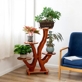 木洛阁实木花架阳台客厅多功能多层吊兰花盆架子中式室内高档装饰鱼缸架 4托【琥珀黄】带脚 实木花架