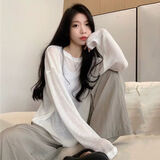 ESCURLTF冰丝薄款针织防晒罩衫女夏季宽松长袖上衣镂空微透空调衫外搭t恤 白色 均码 加大【建议150斤之内】