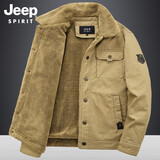 JEEP SPIRIT男士棉衣男休闲加厚外套冬装新款男大码宽松棉服加绒夹克男 卡其色 L
