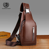 MOEPEQDAISHU男士胸包斜挎包男单肩包真皮质感休闲商务大容量2023新款时尚挎包 棕色