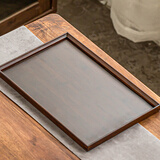 瓷牌茗茶具 竹制茶盘托盘功夫茶具茶奉长方形水果盘大中小号茶茶托茶台 胡桃色（托盘）大号38*25*1.7cm