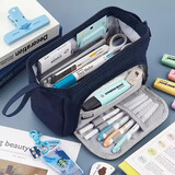 安蔻（ANGOO） 可爱布艺文具盒女小学生卡通高颜值大容量网红笔袋儿童铅笔盒男女生文具袋日系简约笔盒 藏青【船型开窗】