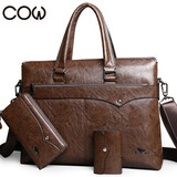 COW男包公文包男士手提包复古大容量商务休闲包男式电脑包 C-8609 咖啡棕 14英寸
