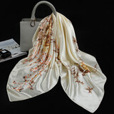 达芬奇密码 90*90cm仿真丝大方巾女丝巾 防晒防风围巾送亲人朋友礼物 春暖花开 浅米黄