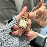 依文琳（EAVANLIN）手表女学生品牌国表简约气质日韩复古初高中生方形小表盘皮带腕表 复古棕