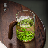 高茗月牙杯泡绿茶专用玻璃杯高级带把手个人家用过滤茶杯喝茶喝水杯子 新月茶杯 450ml