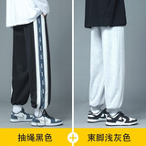 凡迪时尚休闲裤男子春夏新款港风运动裤子男宽松直筒潮流抽绳束脚裤子学生 运动布料两件装115黑色+917灰色 L （110-130斤左右）