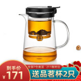 邦田（Bonston）全玻璃内胆飘逸杯泡茶壶 按压式可拆洗全过滤茶水分离泡茶器 办公家用玻璃茶具套装 BP06-750（玻璃手把750ml）