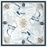 达芬奇密码大方巾女士春夏新款丽锦缎印花丝巾送长辈妈妈生日礼物礼盒装 扬帆远航 蓝色