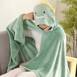 物枕居办公室午睡披风夏季薄披肩斗篷女保暖盖腿空调毯子小被子学生睡觉 绿恐龙140*80 办公室/教室午睡披风