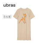 ubras【特卖】虞书欣同云棉插肩短袖连衣裙家居服睡裙睡衣女 快乐云棉-奶油核桃色 S