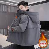 京识外套男夹克秋冬季新款加绒加厚棉服上衣服男装连帽潮流休闲宽松百 118灰色【加】 厚款 XL