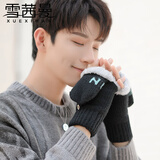 雪茜曼男士手套翻盖N字母冬天男保暖防寒加绒加厚韩版潮露指学生骑行