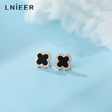 LnieerS999足银四叶草耳钉女养耳洞耳环简约气质耳饰品送女友情人节礼物 【999足银】玫瑰金中号12mm一对