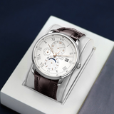 罗宾尼（LOBINNI）品牌联名款德国认证手表男士全自动机械表品牌世界瑞士风十大名表 旗舰版【玫针瓷白面】棕皮带