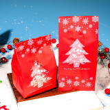 德立  圣诞包装袋老人烘焙西点袋曲奇派对礼品食品饼干袋自封太妃糖袋 红色雪花树袋50只含封口贴